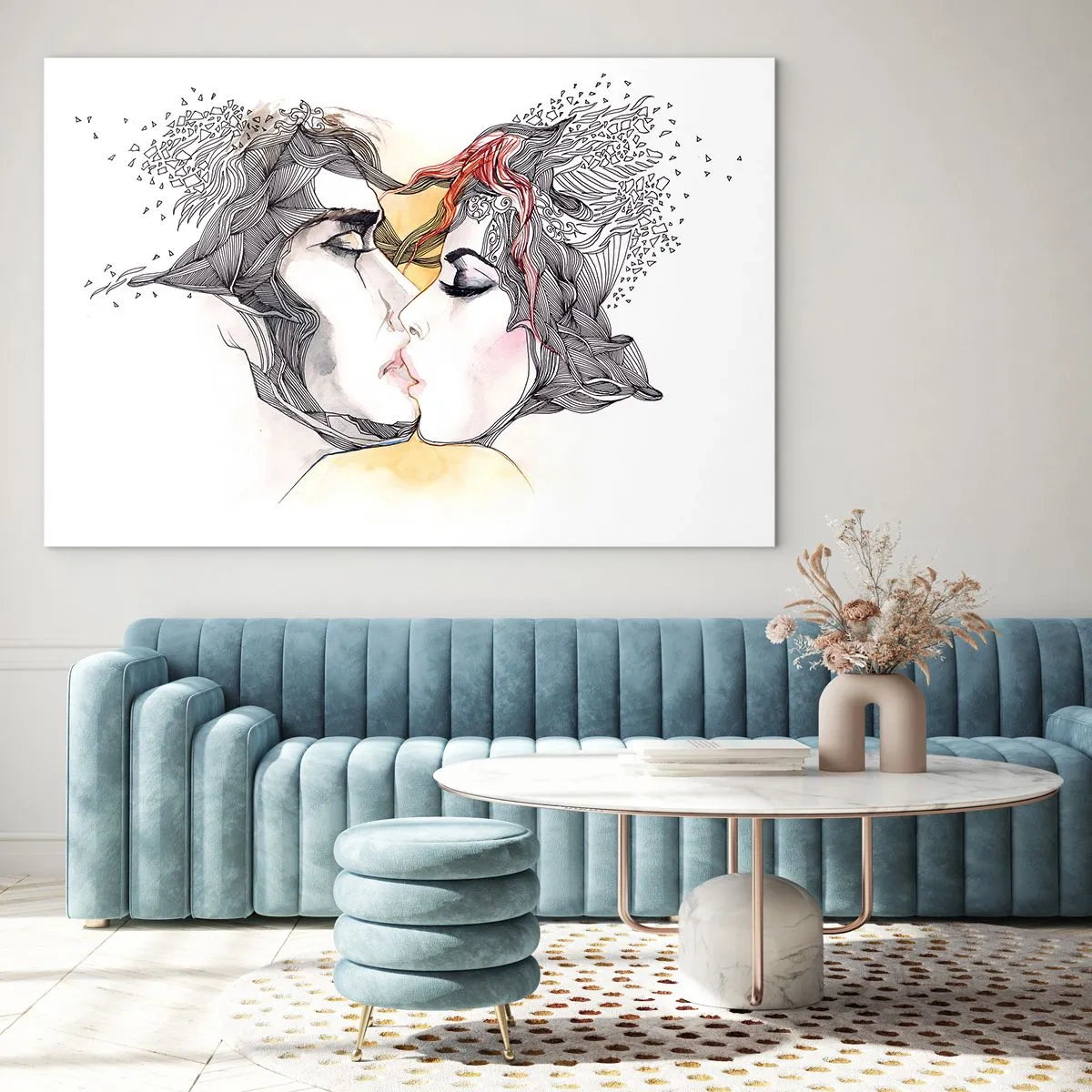 Glastavla - Bild på glas - Abstrakt parkyssar med konstnärliga mönster - 70x50cm - Världen existerar inte - Modern väggdekoration för vardagsrum och sovrum ARTTOR
