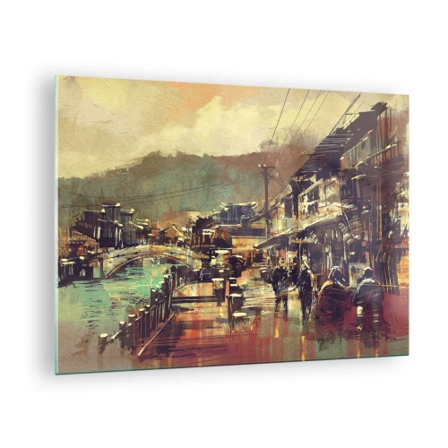 Glastavla - Bild på glas - En gatubild i målerisk stil med motiv av bro och kanal. - 70x50cm - Livet som gråskalans rikedom - Modern väggdekoration för vardagsrum och sovrum ARTTOR