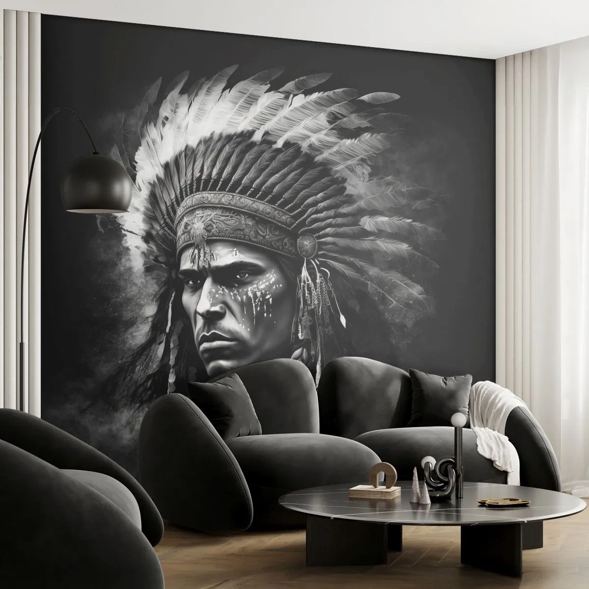 Fototapet Premium Sand - Hövding och krigare - indiska, Stammar, Etnisk - 100x70 cm