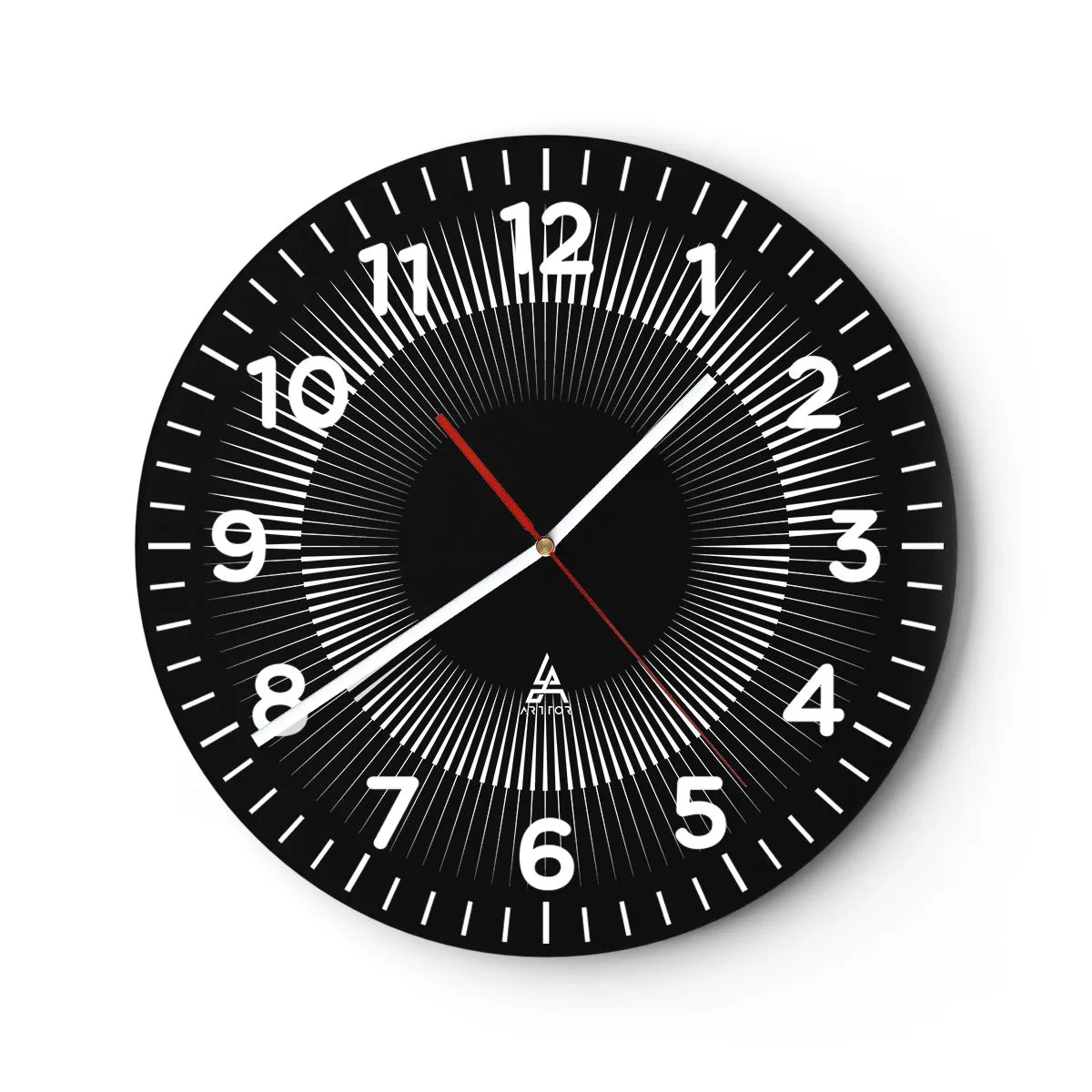 Väggklocka - Klocka på glas - Svart sol - 30x30 cm