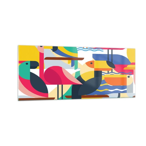 Glastavla - Bild på glas - Fågelparty - 100x40 cm