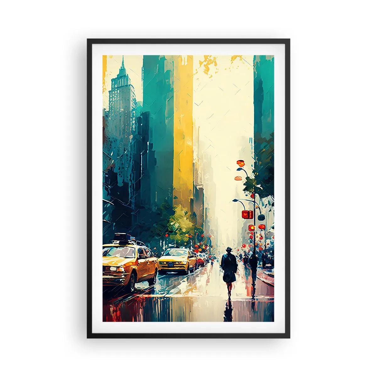 Affisch i svart ram - New York - här är till och med regnet färgstarkt - 61x91 cm