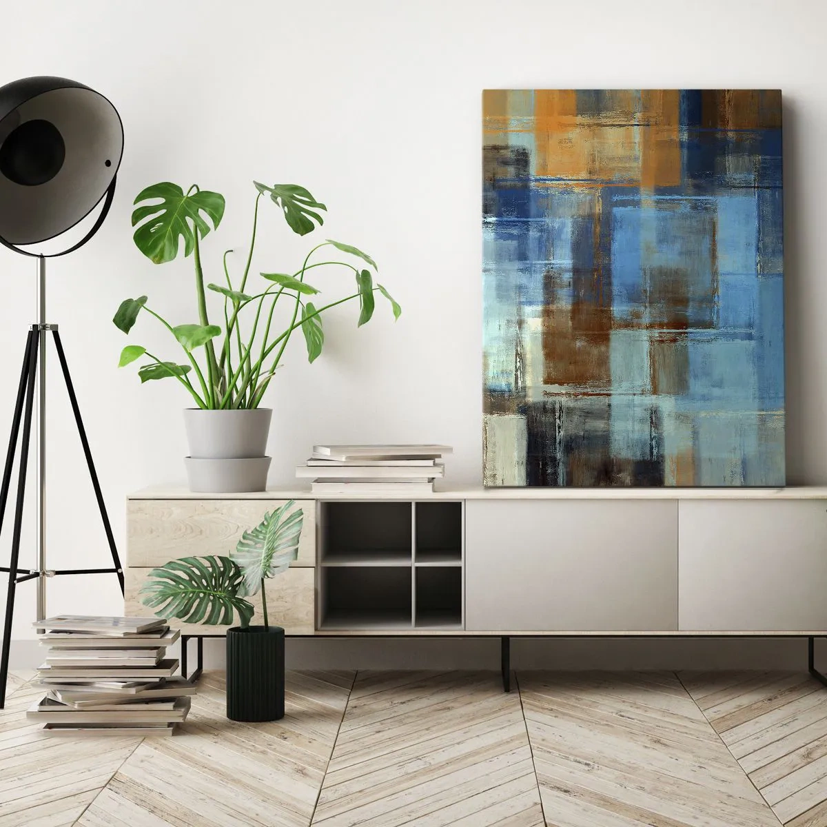 Canvastavla - Bild på duk - Genom blåa gardinen - 50x70 cm
