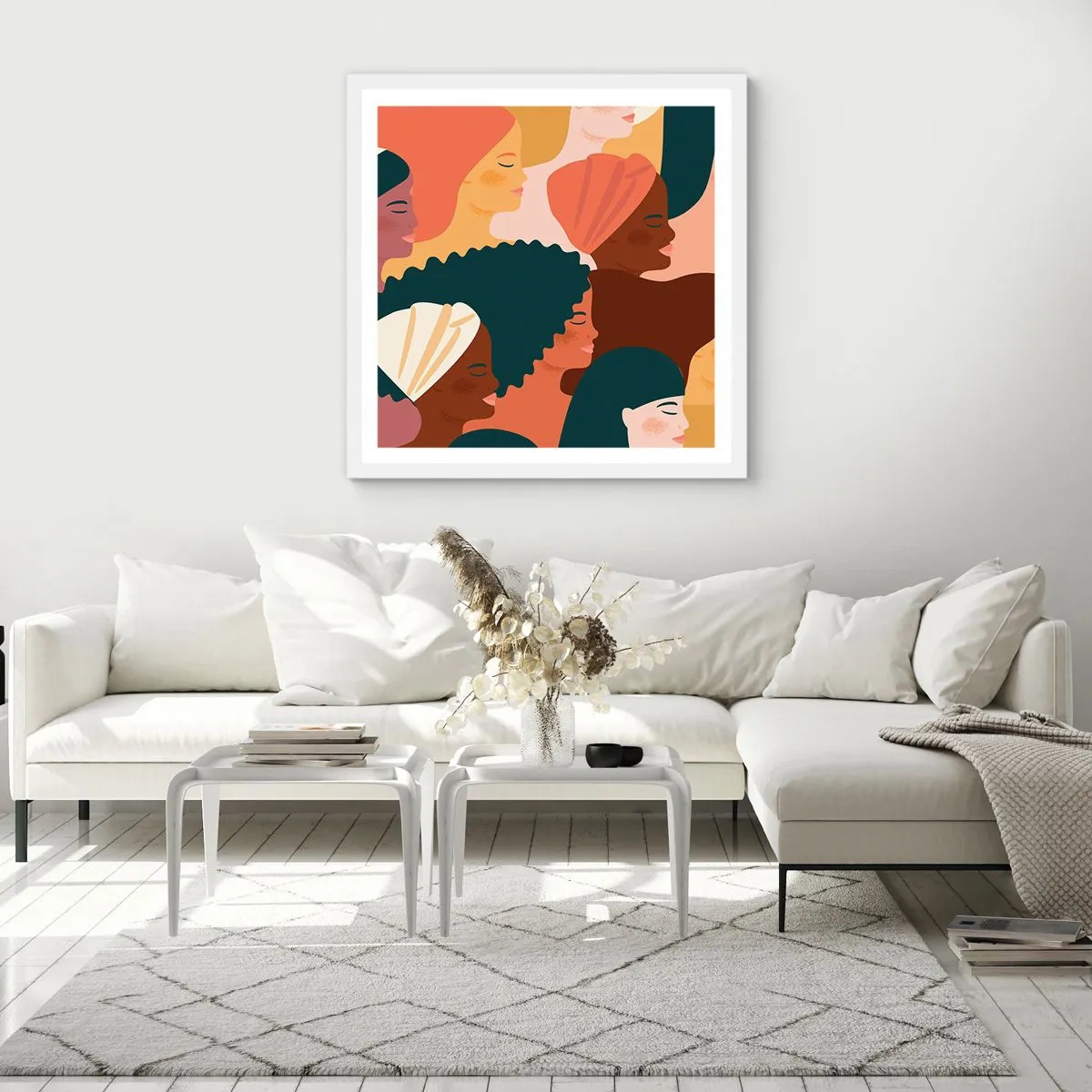 Affisch i vit ram - Endast kvinnlighet - 30x30 cm