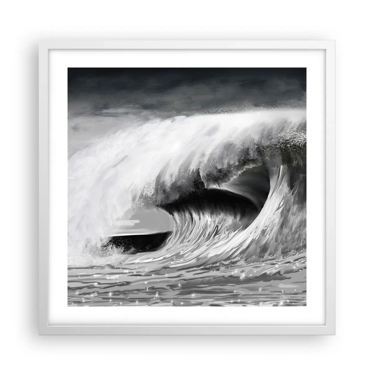 Affisch i vit ram - Havets ilska - 50x50 cm