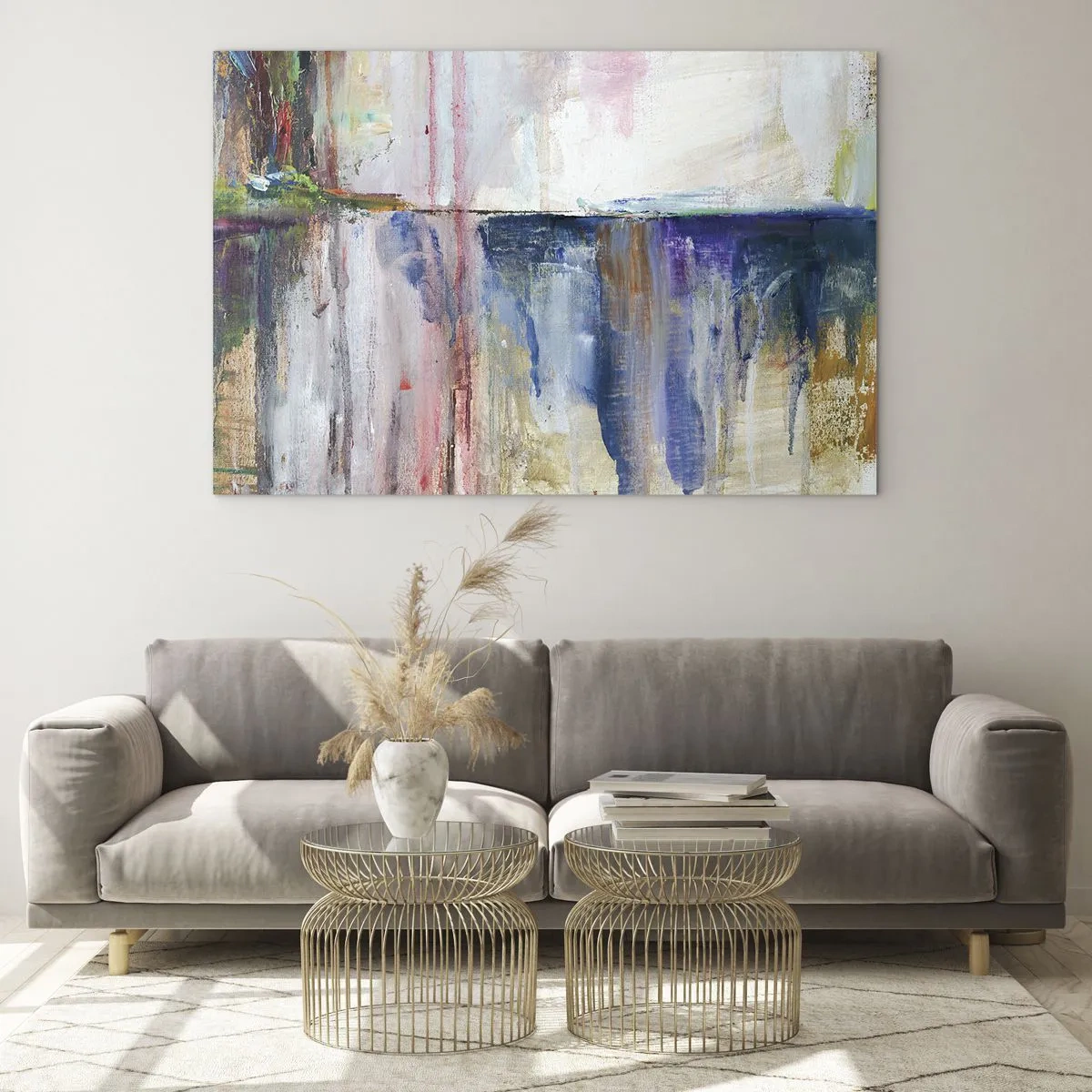 Glastavla - Bild på glas - En färgglad abstraktion med dynamiska färgstrimmor och texturer. - 70x50cm - Färgrika intryck och associationer - Modern väggdekoration för vardagsrum och sovrum ARTTOR