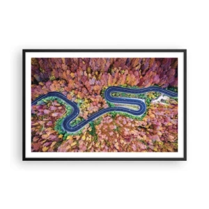 Affisch i svart ram - Slingrande väg genom skogen - 91x61 cm