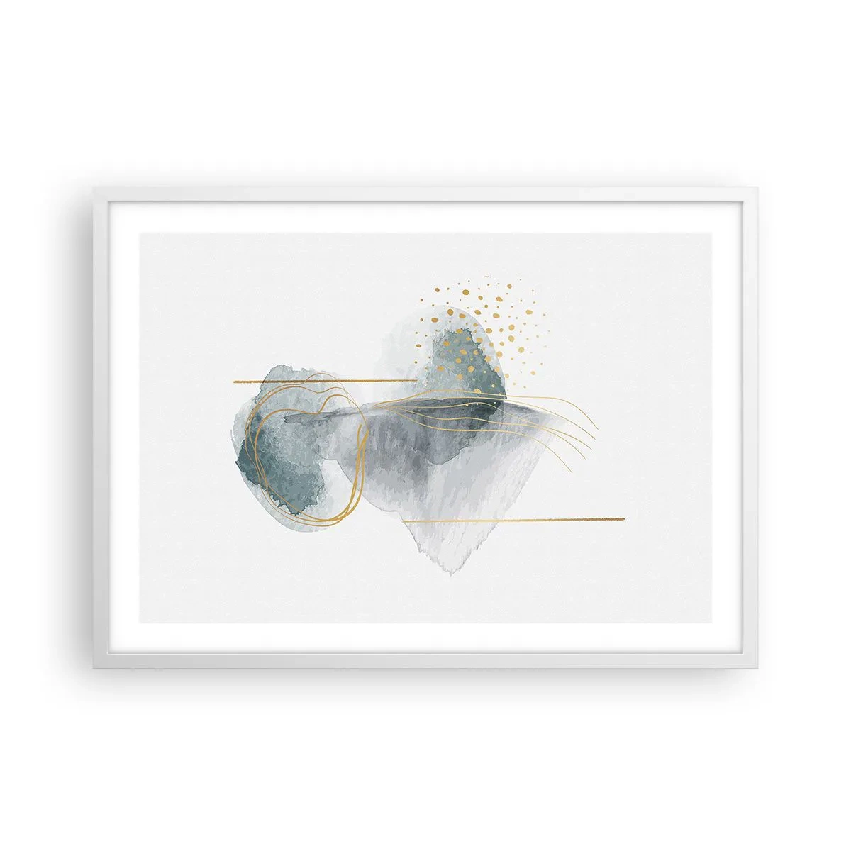 Affisch i vit ram - Om gråhetens och guldets förhållanden - 70x50 cm