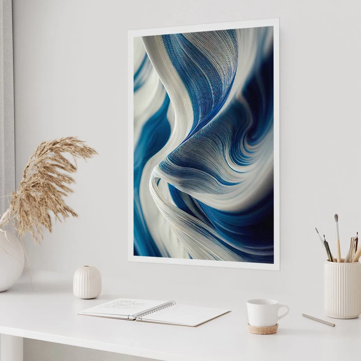 Affisch - Flöde av blått och vitt - 50x70 cm