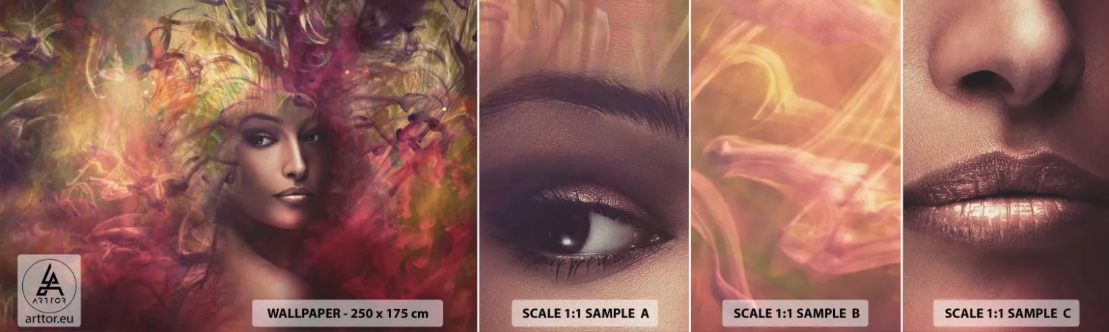 Provbit av självhäftande fototapet Deluxe Sticker - Här är jag! - Kvinna, Kvinnans ansikte, Kropp - 100x30 cm