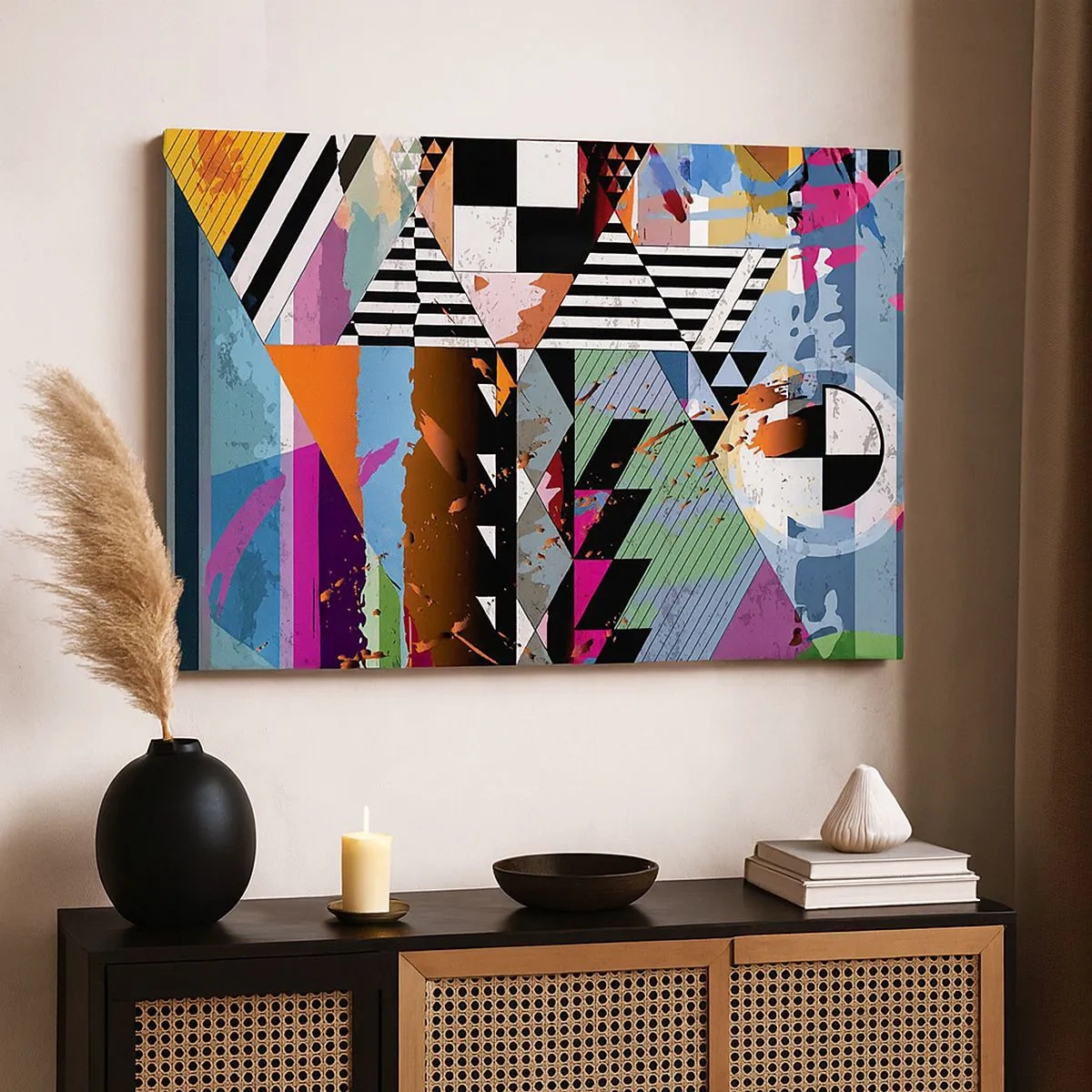 Canvastavla - Bild på duk - Abstrakt geometrisk komposition med livfulla färger - 70x50cm - Geometriskt och organiskt - Modern väggdekoration för vardagsrum och sovrum ARTTOR
