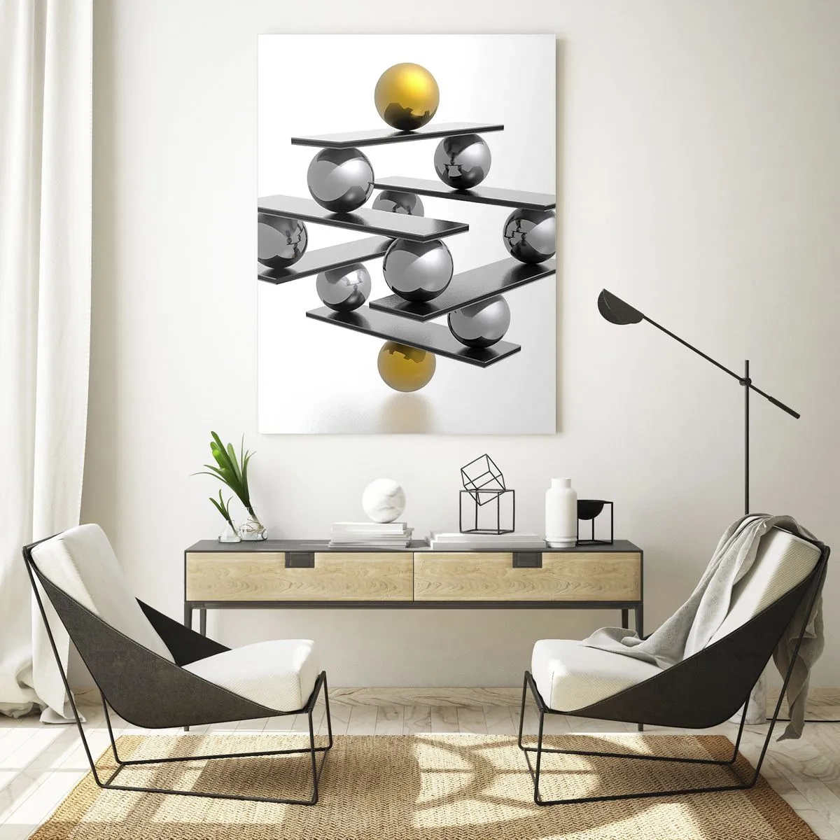 Glastavla - Bild på glas - Guld-silver balans - 70x100 cm