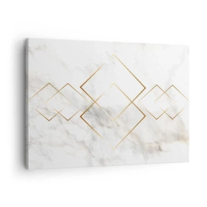 Canvastavla - Bild på duk - Minimalistiska gyllene romber på marmorbakgrund - 70x50cm - Utsikt över oändlighet - Modern väggdekoration för vardagsrum och sovrum ARTTOR