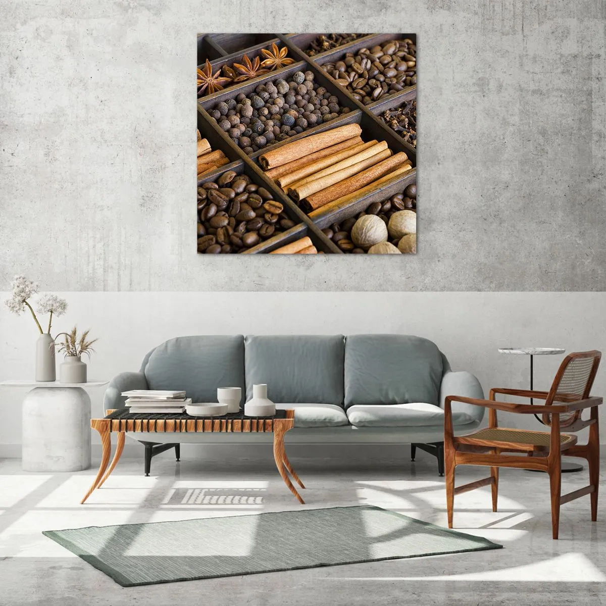 Glastavla - Bild på glas - Aromskattekista - 70x70 cm