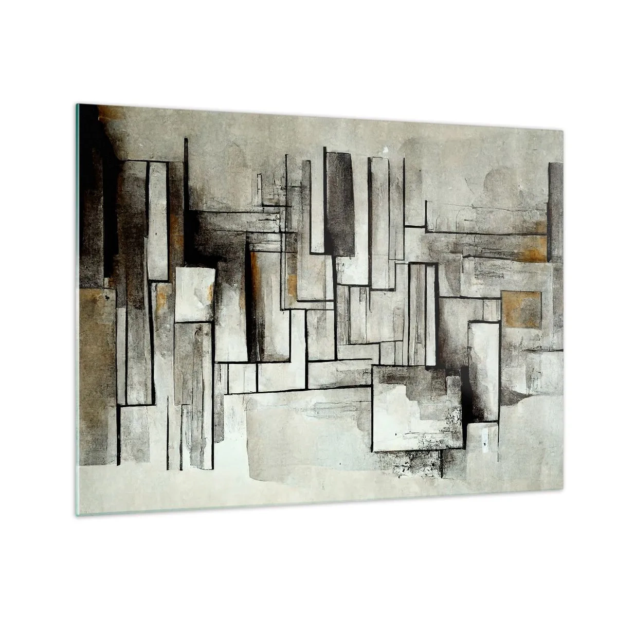 Glastavla - Bild på glas - Geometrisk komposition av rektanglar i dämpade gråtoner - 70x50cm - Kraften i enkelhet - Modern väggdekoration för vardagsrum och sovrum ARTTOR