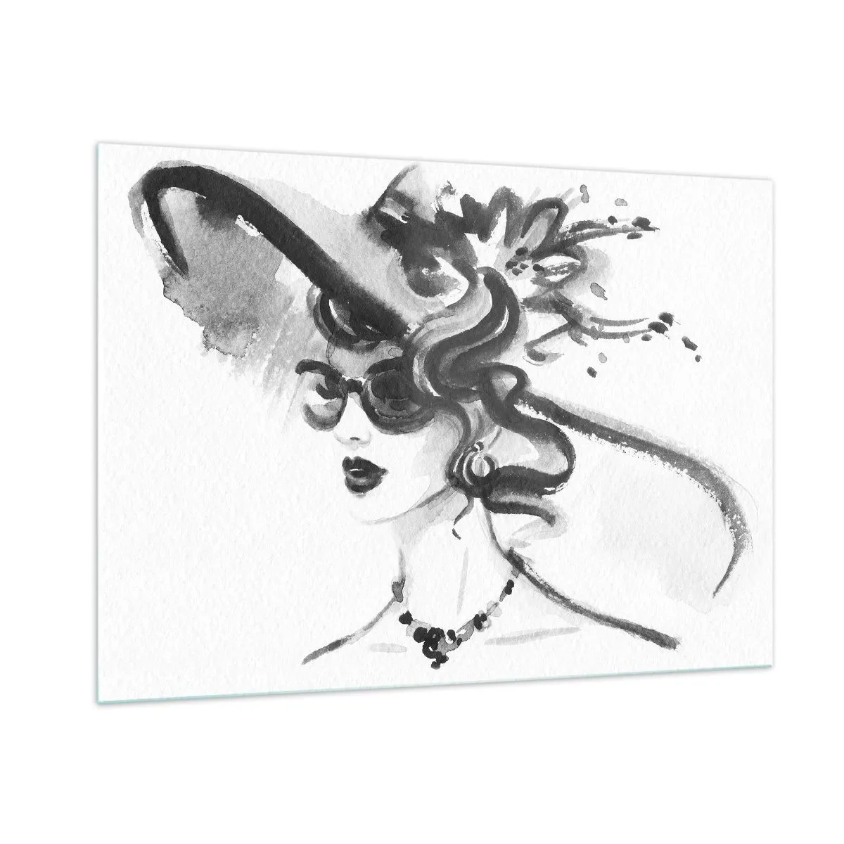 Glastavla - Bild på glas - Dam med karaktär - 100x70 cm