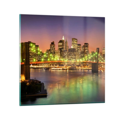 Glastavla - Bild på glas - Ljuset slocknar aldrig här - 40x40 cm