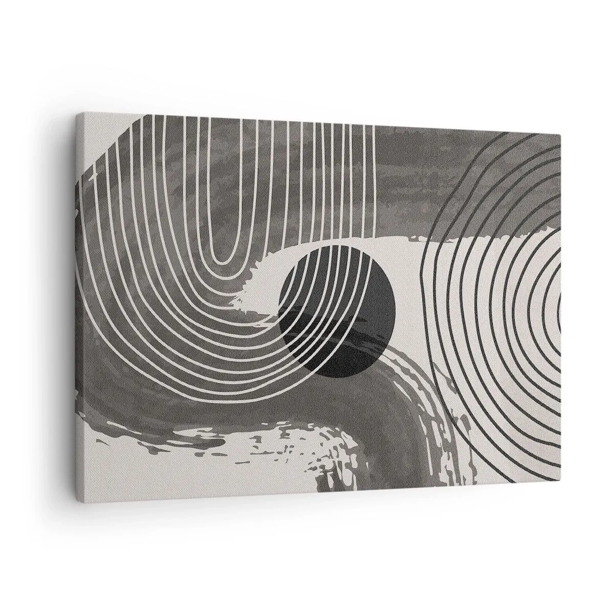 Canvastavla - Bild på duk - Geometriska linjer och ovaler i monokromatiska nyanser - 70x50cm - Ovalen vinner - Modern väggdekoration för vardagsrum och sovrum ARTTOR