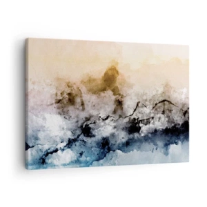 Canvastavla - Bild på duk - Abstrakt landskap med dimma och subtila färger - 70x50cm - Dränkta i dimman - Modern väggdekoration för vardagsrum och sovrum ARTTOR