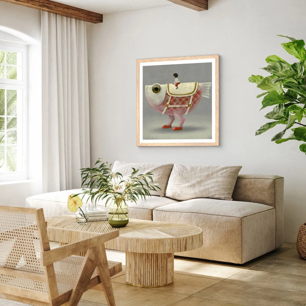 Affisch i ram av ljusek - Fiskryttare - 60x60 cm