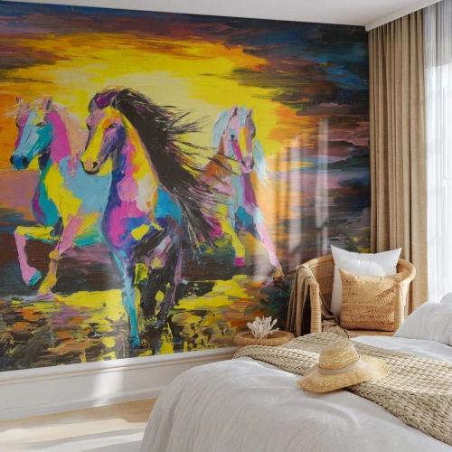Fototapet Premium Canvas - Doppade i regnbågen - Djur, Hästar, Frihet - 100x70 cm