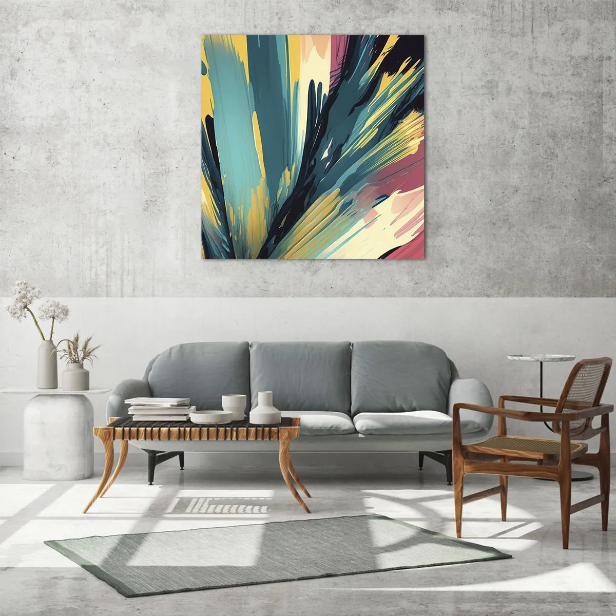 Glastavla - Bild på glas - Komposition - en explosion av glädje - 40x40 cm