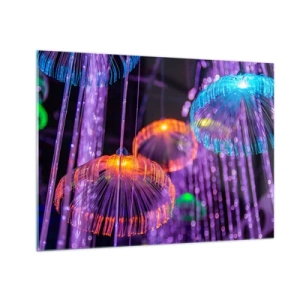 Glastavla - Bild på glas - Färgglada ljusstrukturer som liknar maneter - 70x50cm - Lysande fontän - Modern väggdekoration för vardagsrum och sovrum ARTTOR