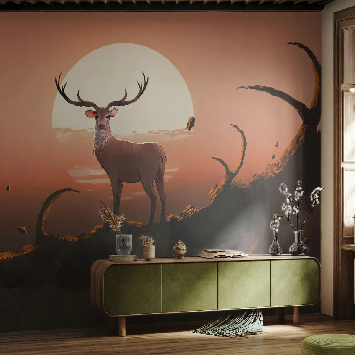 Fototapet Premium Canvas - Denna natt är inte lik de andra - Abstraktion, Rådjur, Bit - 200x140 cm
