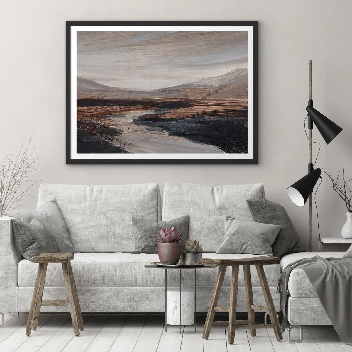 Affisch i svart ram - Fridfull dal - 70x50 cm