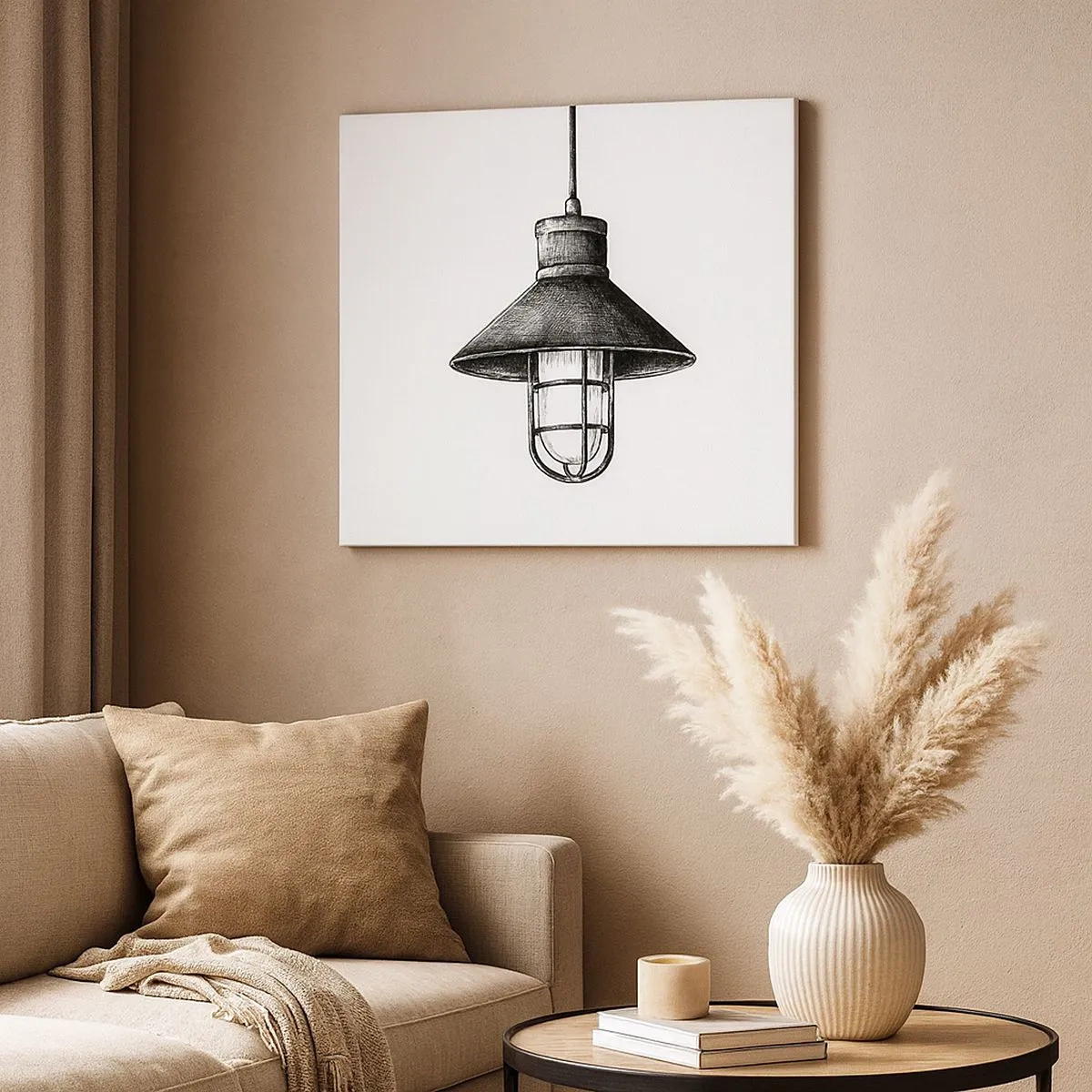 Canvastavla - Bild på duk - Ritning av en retro hängande lampa på vit bakgrund - 70x50cm - Som för många år sedan... - Modern väggdekoration för vardagsrum och sovrum ARTTOR