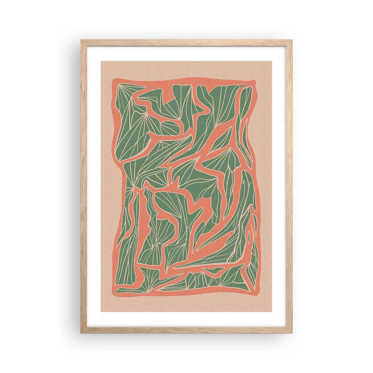 Affisch i ram av ljusek - En kamp mellan korall och grönt - 50x70 cm