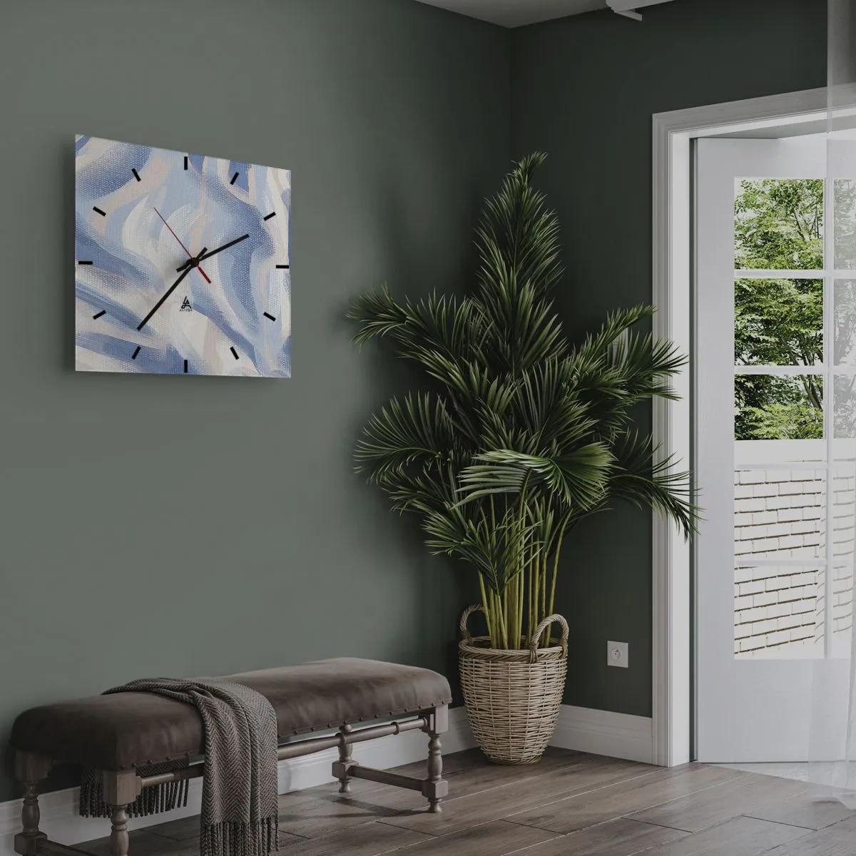 Väggklocka - Klocka på glas - Blå krusningar - 40x40 cm