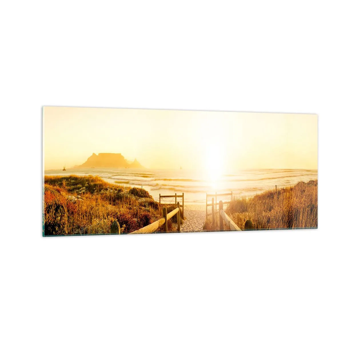 Glastavla - Bild på glas - Genom sanddynan mot solen - 100x40 cm