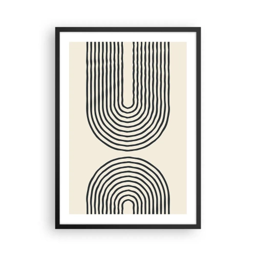 Affisch i svart ram - Ett abstrakt mönster med linjer som bildar symmetriska bågar i minimalistisk stil. - 50x70cm - Om en stund... - Modern väggdekoration för vardagsrum och sovrum ARTTOR