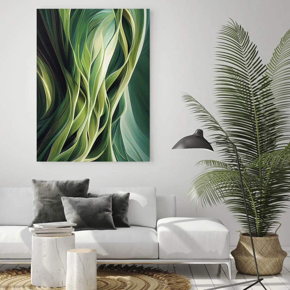 Glastavla - Bild på glas - Ett abstrakt spel med grönt - 70x100 cm