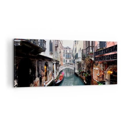 Canvastavla - Bild på duk - Venedig-landskap med gondol och bro - 100x40 cm
