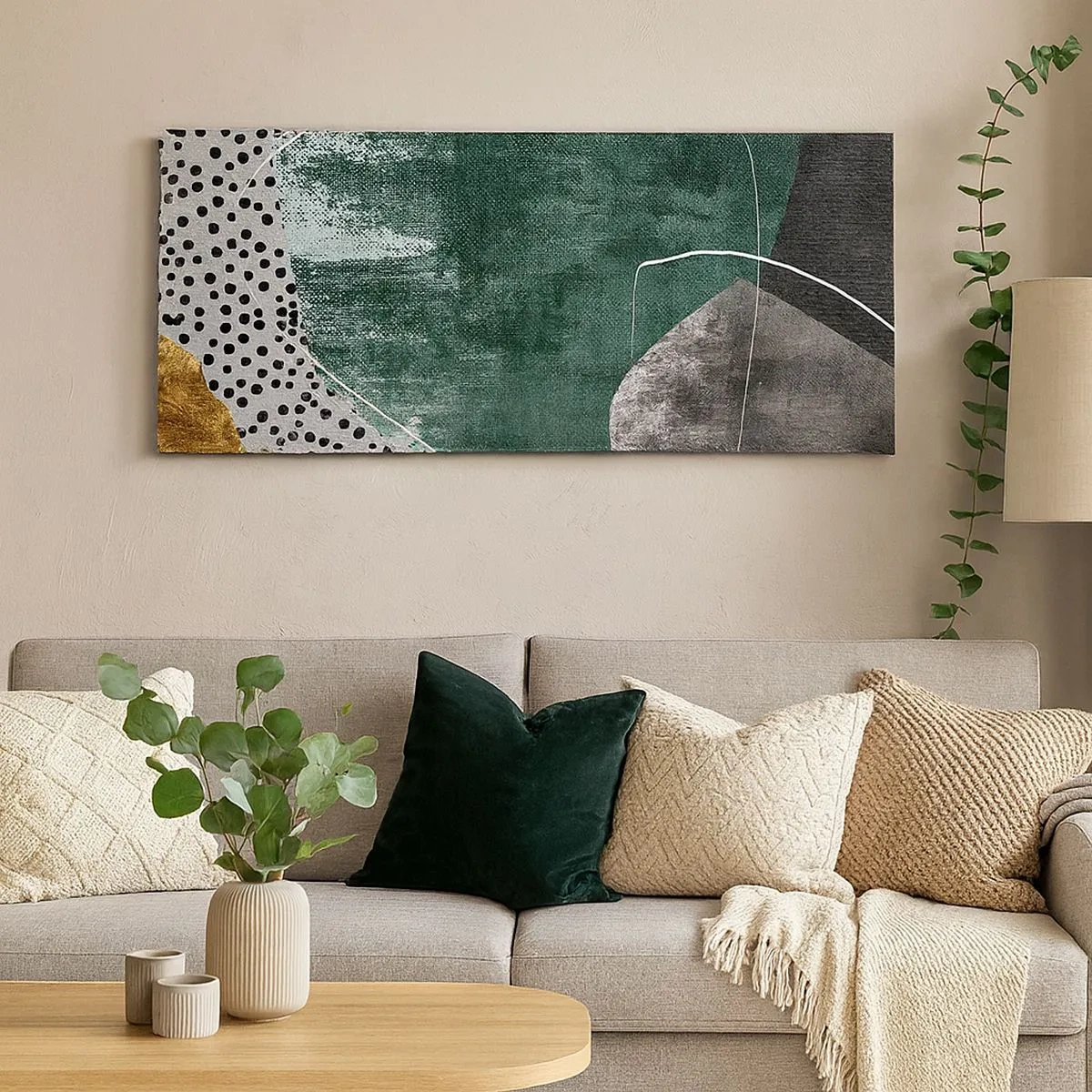 Canvastavla - Bild på duk - Färgstark abstraktion med en guldflinga - 100x40 cm