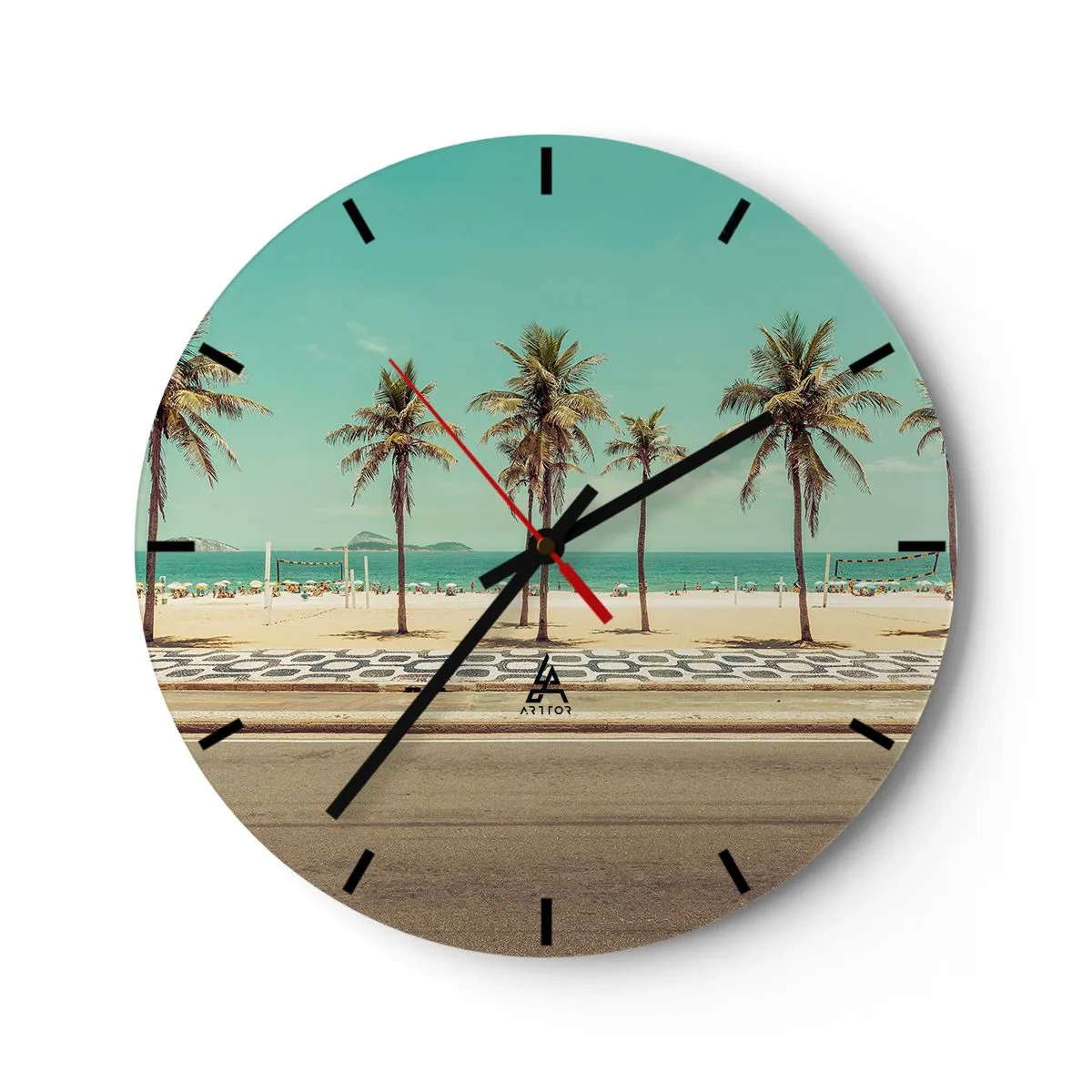 Väggklocka - Klocka på glas - På stranden - 40x40 cm