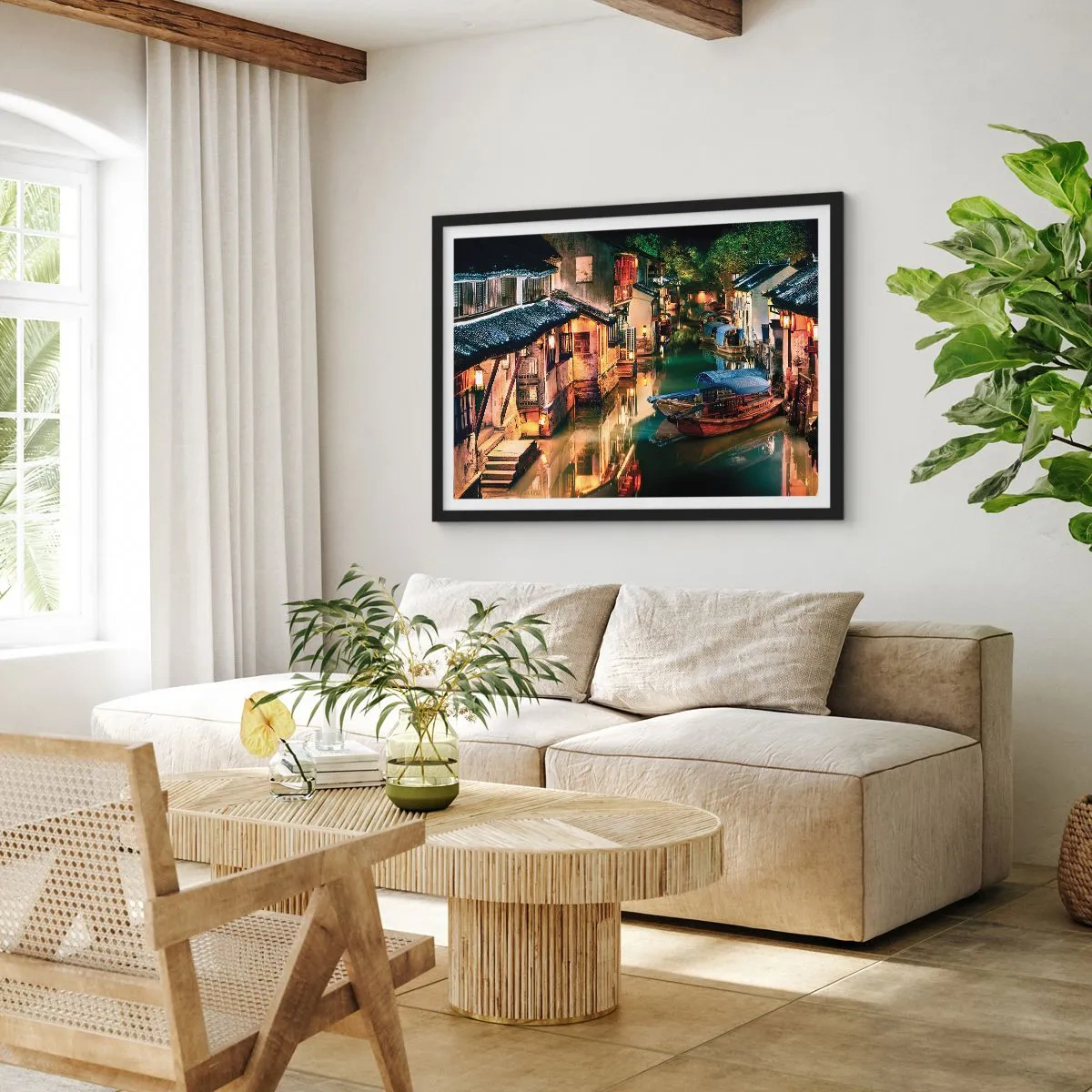 Affisch i svart ram - En kväll på kinesisk gata - 91x61 cm