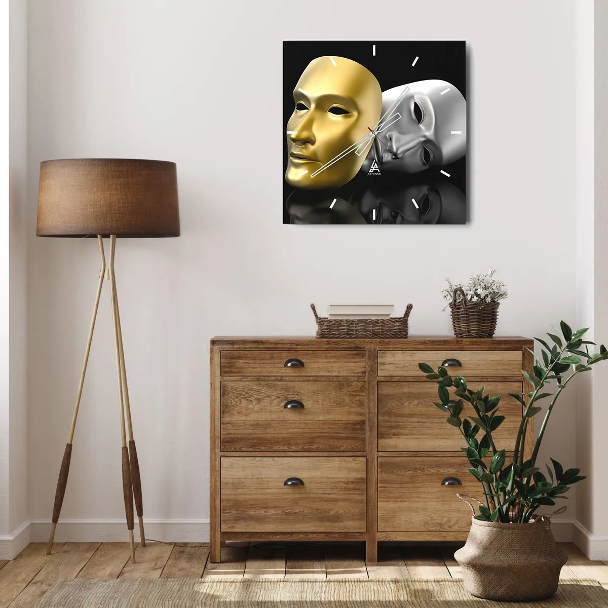 Väggklocka - Klocka på glas - Livet är teater - 40x40 cm