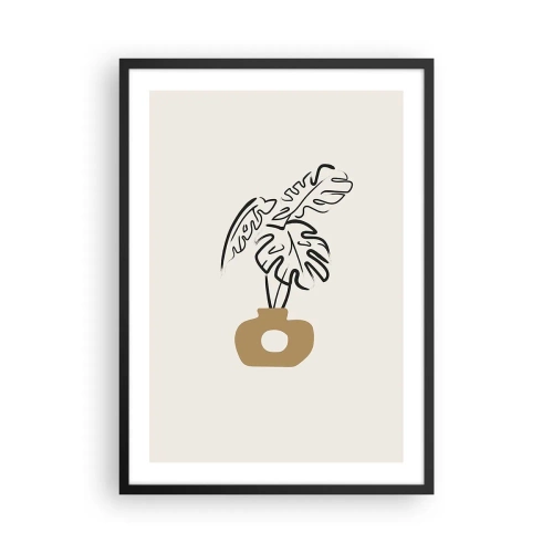 Affisch i svart ram - En minimalistisk teckning av en monstera i en vas - 50x70cm - Monstera -husdekoration - Modern väggdekoration för vardagsrum och sovrum ARTTOR