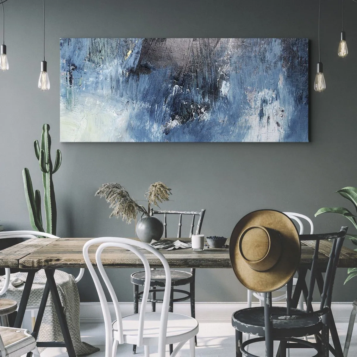 Canvastavla - Bild på duk - Blå rapsodi - 160x50 cm