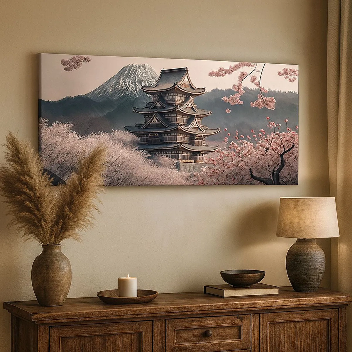 Canvastavla - Bild på duk - Ett land av blommande körsbär - 100x40 cm