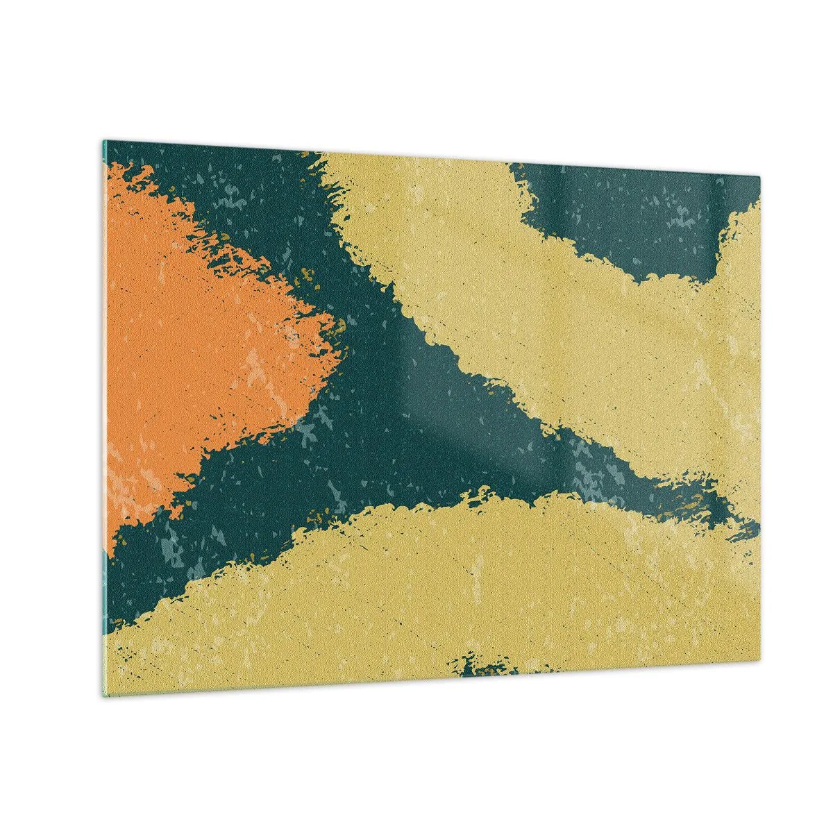 Glastavla - Bild på glas - En flytande abstraktion i senap, grönt och orange. - 70x50cm - Abstraktion - i slow motion - Modern väggdekoration för vardagsrum och sovrum ARTTOR