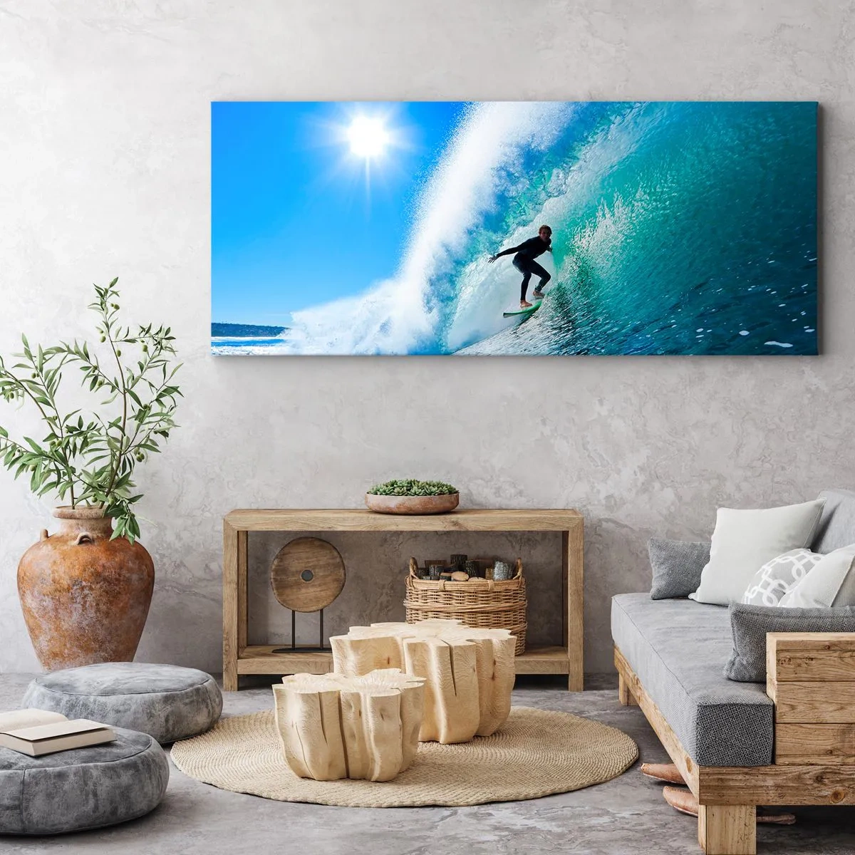 Canvastavla - Bild på duk - Genom stora blåa - 100x40 cm