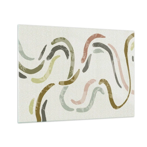 Glastavla - Bild på glas - Vågiga färgglada former på en ljus bakgrund - 70x50cm - Abstraktionens glada dans - Modern väggdekoration för vardagsrum och sovrum ARTTOR