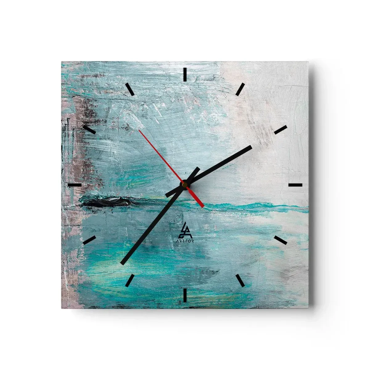 Väggklocka - Klocka på glas - Horisontellt i blått - 30x30 cm