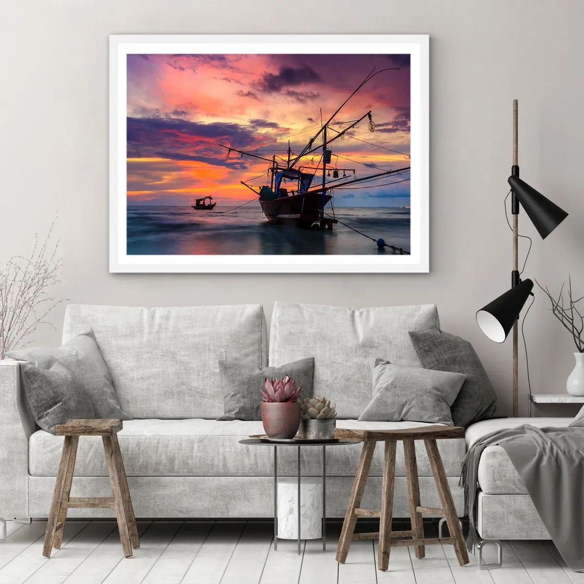 Affisch i vit ram - Exotisk kväll - 100x70 cm