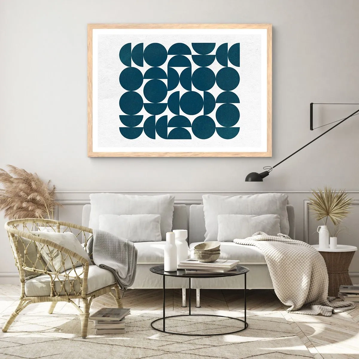 Affisch i ram av ljusek - Cirklar och halvcirklar - 70x50 cm