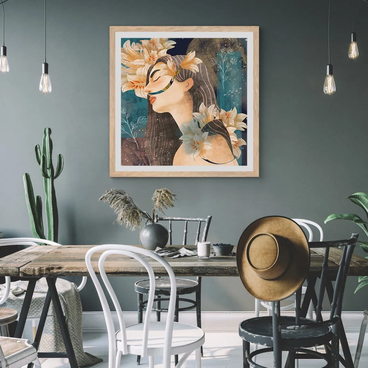 Affisch i ram av ljusek - Sagan om drottning med liljor - 60x60 cm